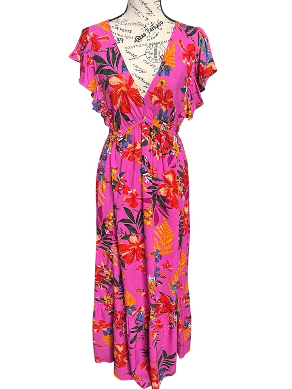 Floral V-Neck Pink Maxi Dress